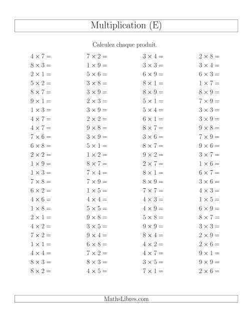 Règles de Multiplication -- Règles jusqu'à 81 (E)