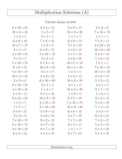 Règles de Multiplication -- Règles jusqu'à 100 (A) page 2