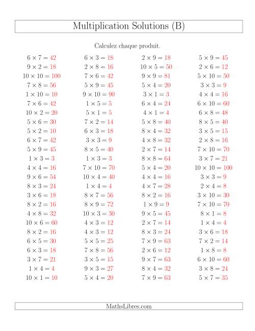 Règles de Multiplication -- Règles jusqu'à 100 (B) page 2
