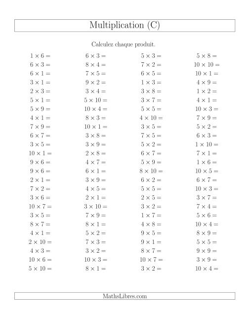 Règles de Multiplication -- Règles jusqu'à 100 (C)