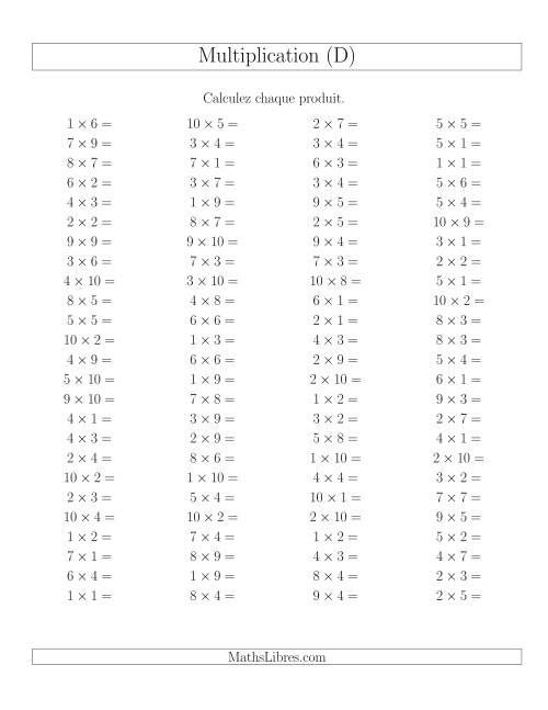 Règles de Multiplication -- Règles jusqu'à 100 (D)