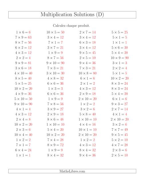 Règles de Multiplication -- Règles jusqu'à 100 (D) page 2