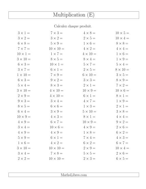 Règles de Multiplication -- Règles jusqu'à 100 (E)