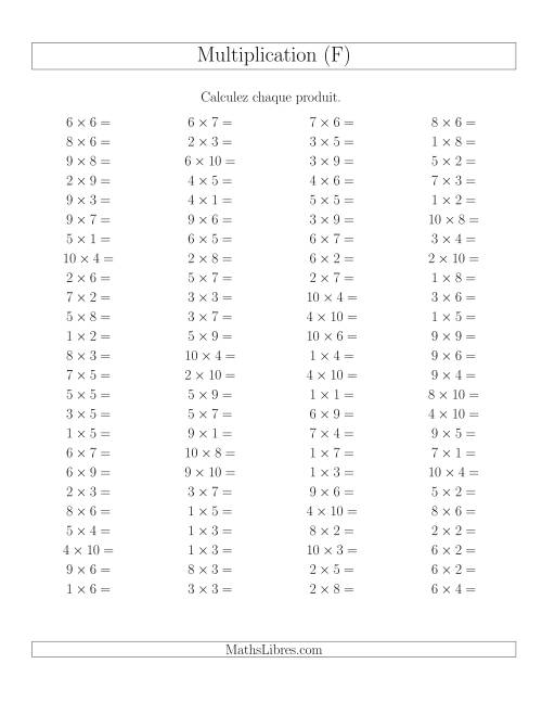 Règles de Multiplication -- Règles jusqu'à 100 (F)
