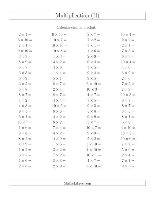 Règles de Multiplication -- Règles jusqu'à 100 (H)
