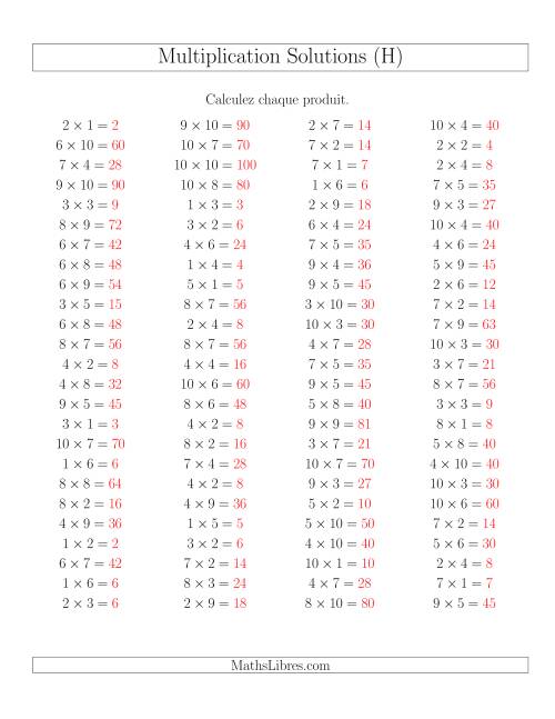 Règles de Multiplication -- Règles jusqu'à 100 (H) page 2