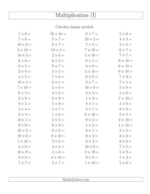 Règles de Multiplication -- Règles jusqu'à 100 (I)