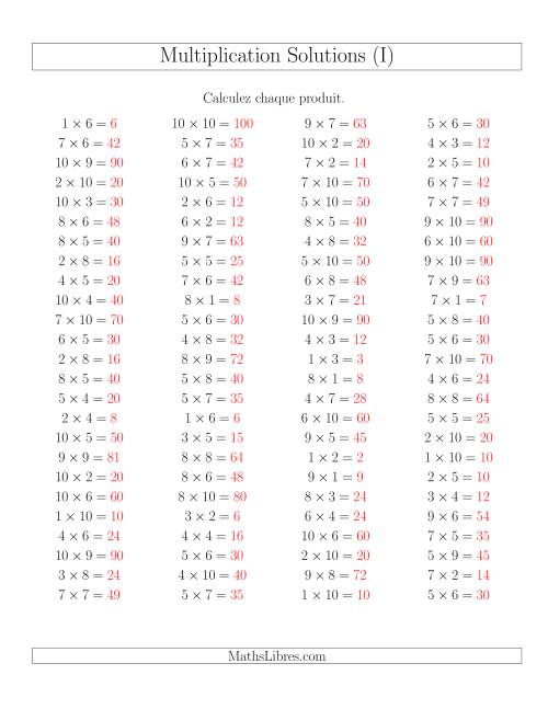 Règles de Multiplication -- Règles jusqu'à 100 (I) page 2