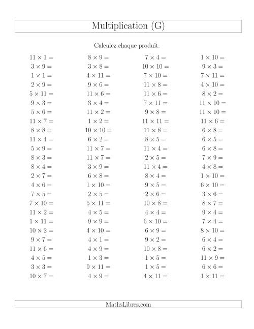 Règles de Multiplication -- Règles jusqu'à 121 (G)
