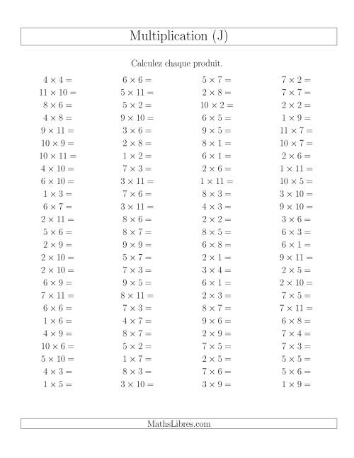 Règles de Multiplication -- Règles jusqu'à 121 (J)