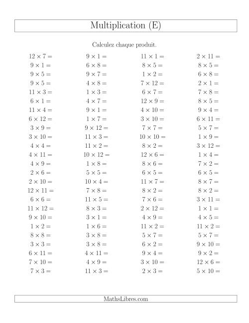 Règles de Multiplication -- Règles jusqu'à 144 (E)
