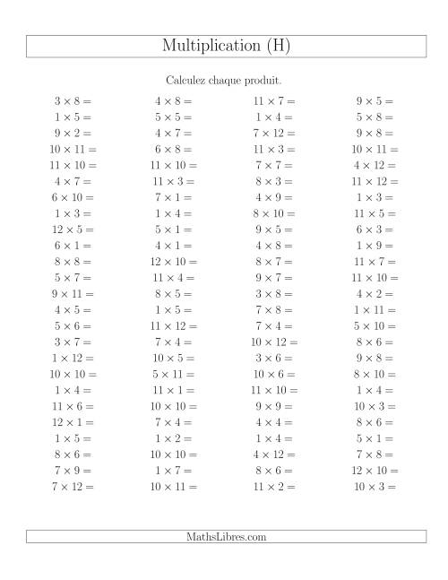 Règles de Multiplication -- Règles jusqu'à 144 (H)