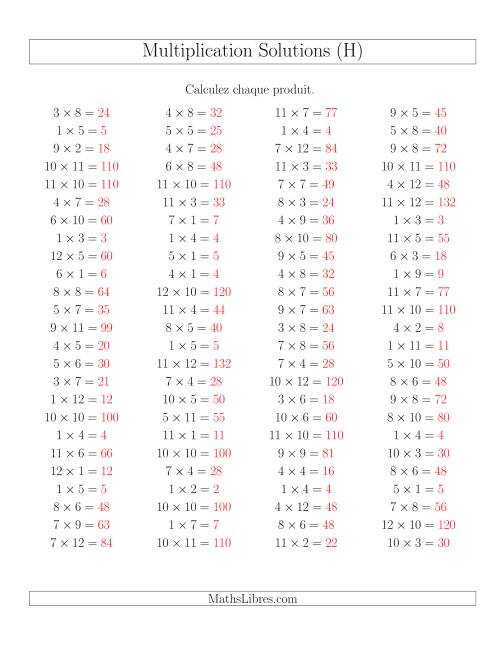 Règles de Multiplication -- Règles jusqu'à 144 (H) page 2