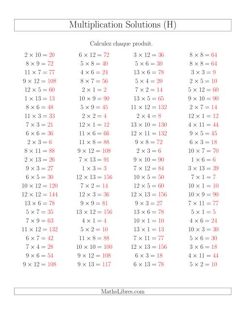 Règles de Multiplication -- Règles jusqu'à 169 (H) page 2