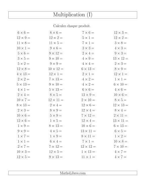 Règles de Multiplication -- Règles jusqu'à 169 (I)
