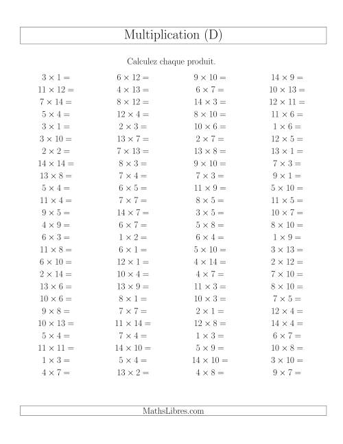 Règles de Multiplication -- Règles jusqu'à 196 (D)