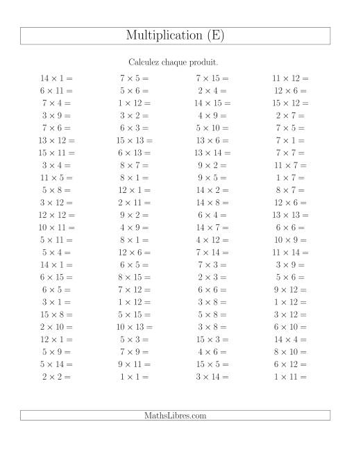 Règles de Multiplication -- Règles jusqu'à 225 (E)