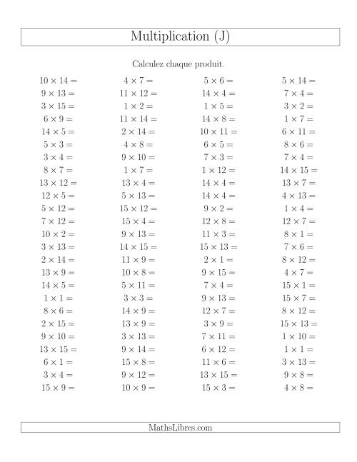 Règles de Multiplication -- Règles jusqu'à 225 (J)