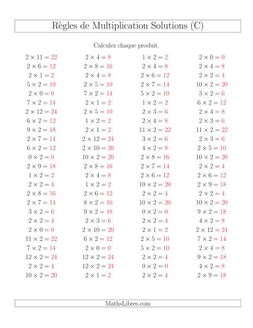 Règles de Multiplication -- Règles de 2 × 0-12 (C) page 2