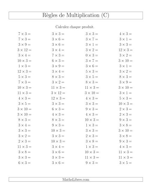 Règles de Multiplication -- Règles de 3 × 0-12 (C)