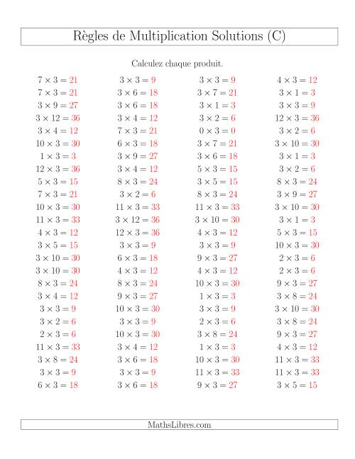 Règles de Multiplication -- Règles de 3 × 0-12 (C) page 2