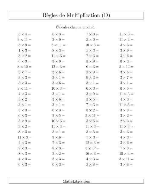Règles de Multiplication -- Règles de 3 × 0-12 (D)
