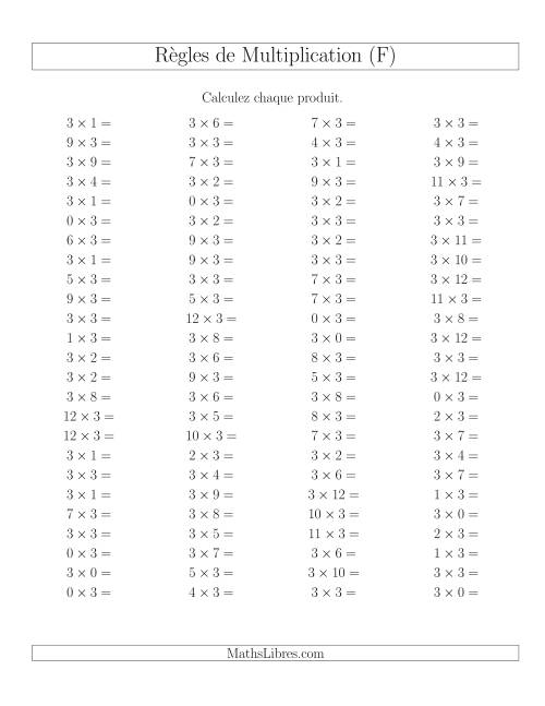 Règles de Multiplication -- Règles de 3 × 0-12 (F)