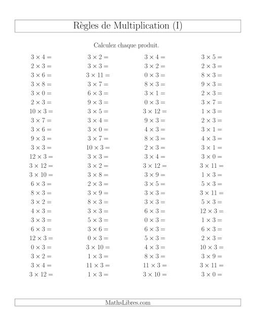 Règles de Multiplication -- Règles de 3 × 0-12 (I)