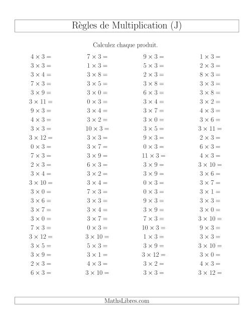 Règles de Multiplication -- Règles de 3 × 0-12 (J)