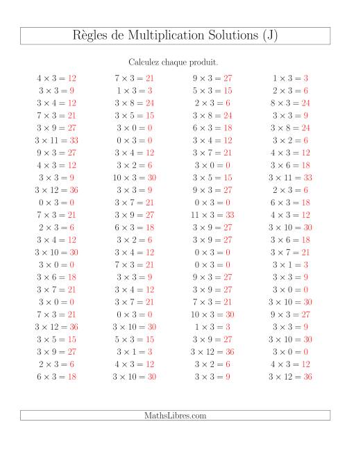 Règles de Multiplication -- Règles de 3 × 0-12 (J) page 2