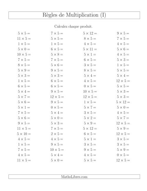 Règles de Multiplication -- Règles de 5 × 0-12 (I)
