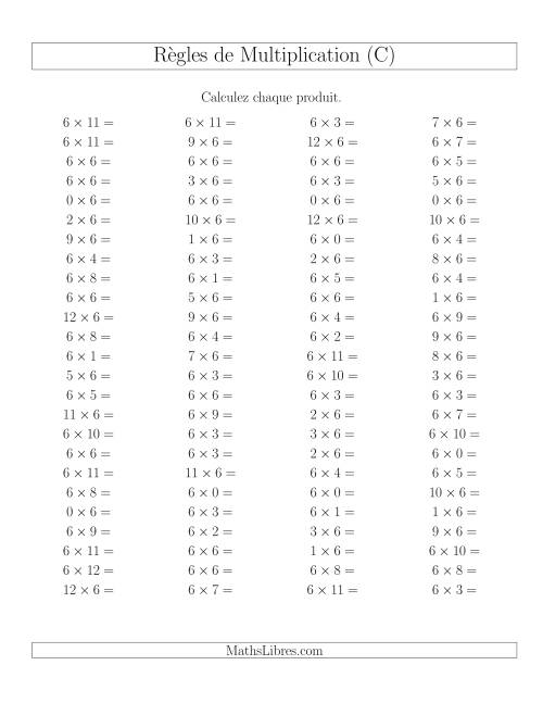 Règles de Multiplication -- Règles de 6 × 0-12 (C)