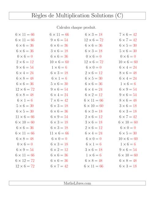 Règles de Multiplication -- Règles de 6 × 0-12 (C) page 2