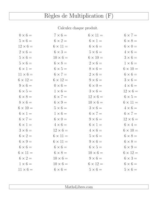 Règles de Multiplication -- Règles de 6 × 0-12 (F)