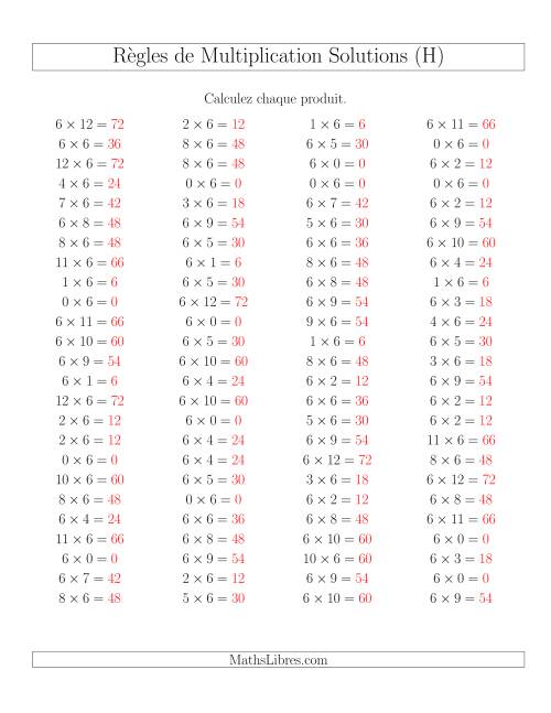 Règles de Multiplication -- Règles de 6 × 0-12 (H) page 2