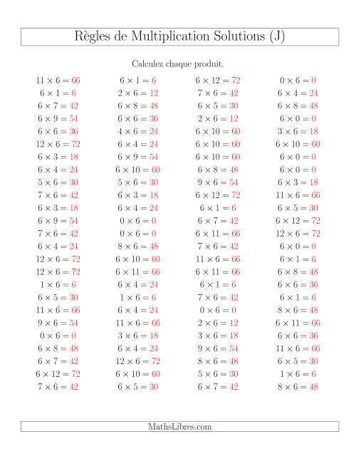 Règles de Multiplication -- Règles de 6 × 0-12 (J) page 2