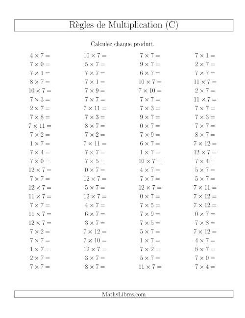 Règles de Multiplication -- Règles de 7 × 0-12 (C)