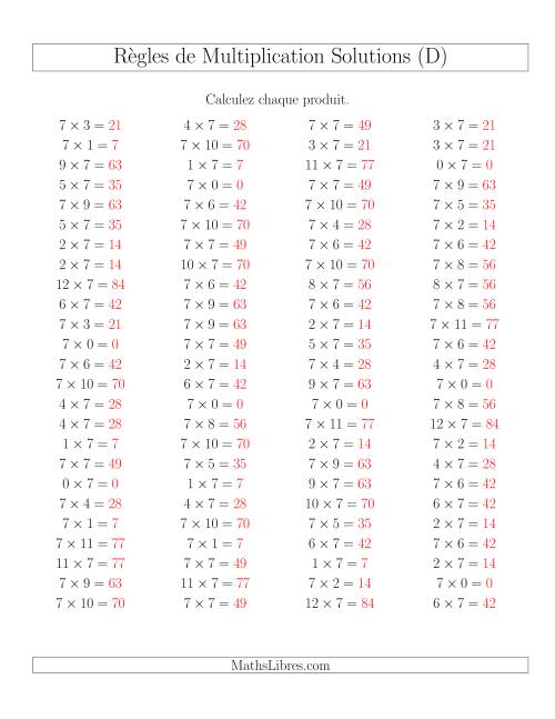 Règles de Multiplication -- Règles de 7 × 0-12 (D) page 2