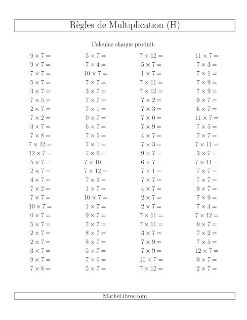 Règles de Multiplication -- Règles de 7 × 0-12 (H)
