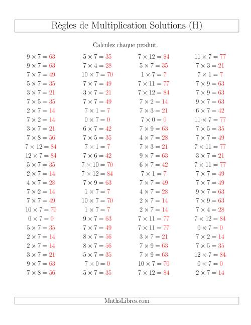 Règles de Multiplication -- Règles de 7 × 0-12 (H) page 2