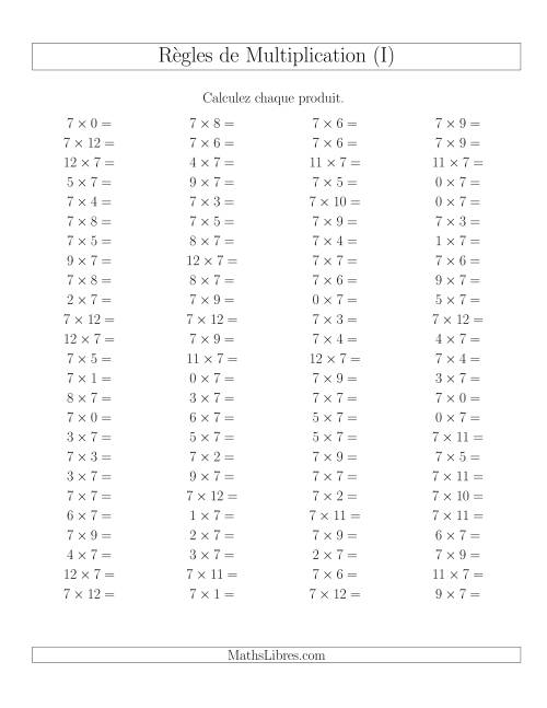 Règles de Multiplication -- Règles de 7 × 0-12 (I)