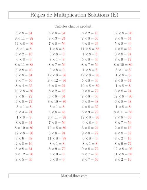Règles de Multiplication -- Règles de 8 × 0-12 (E) page 2