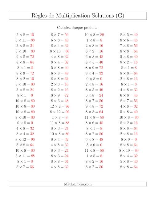 Règles de Multiplication -- Règles de 8 × 0-12 (G) page 2