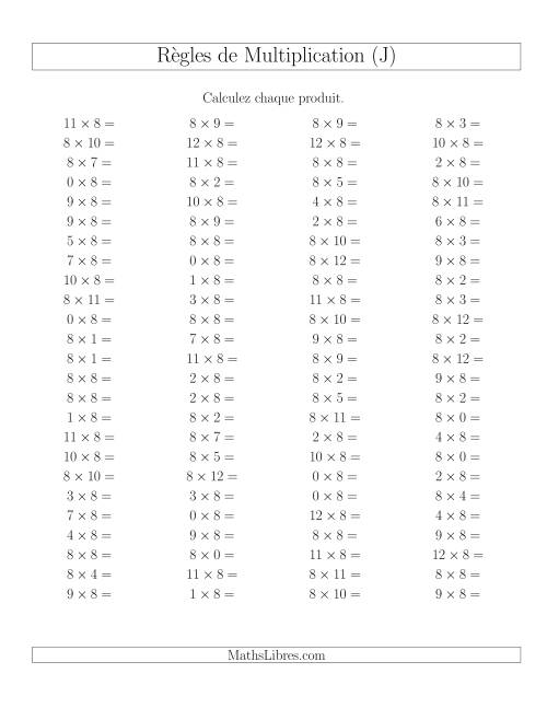 Règles de Multiplication -- Règles de 8 × 0-12 (J)