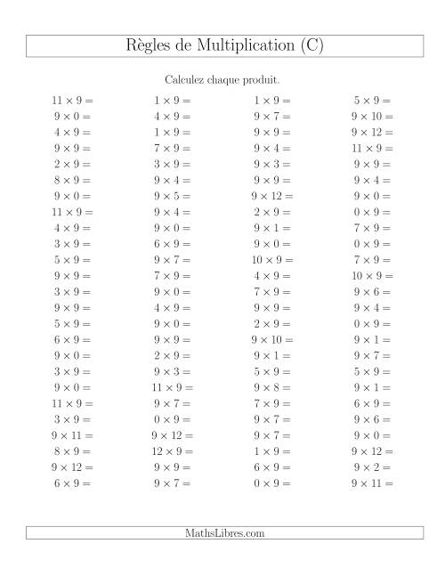 Règles de Multiplication -- Règles de 9 × 0-12 (C)