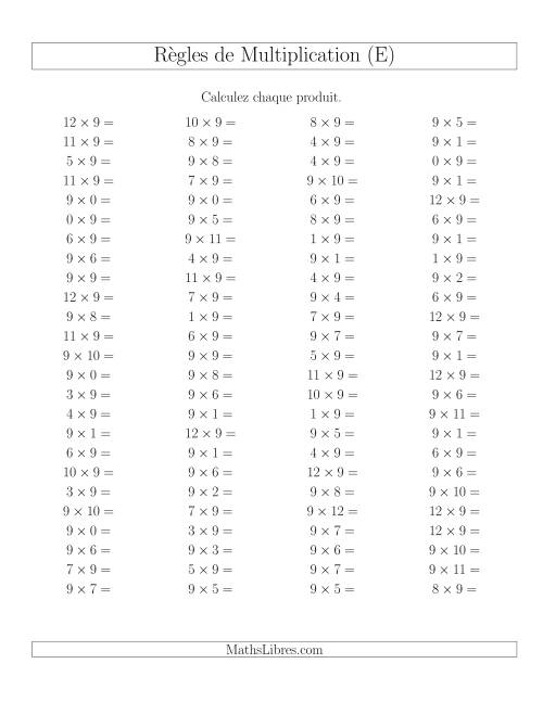 Règles de Multiplication -- Règles de 9 × 0-12 (E)