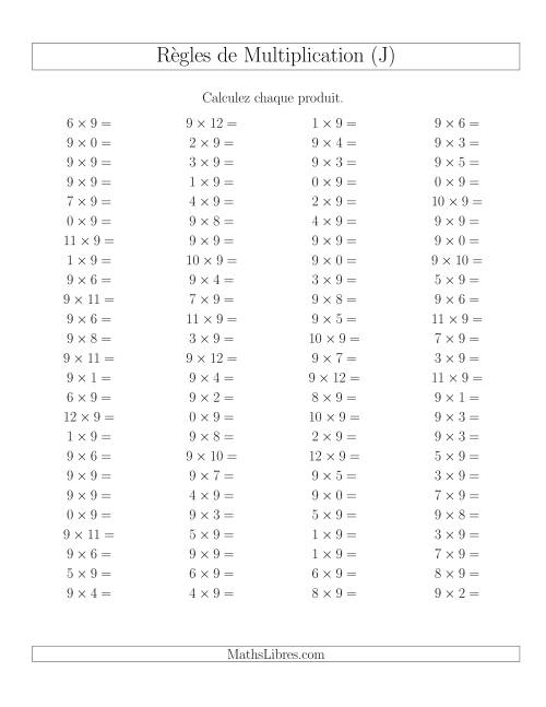 Règles de Multiplication -- Règles de 9 × 0-12 (J)