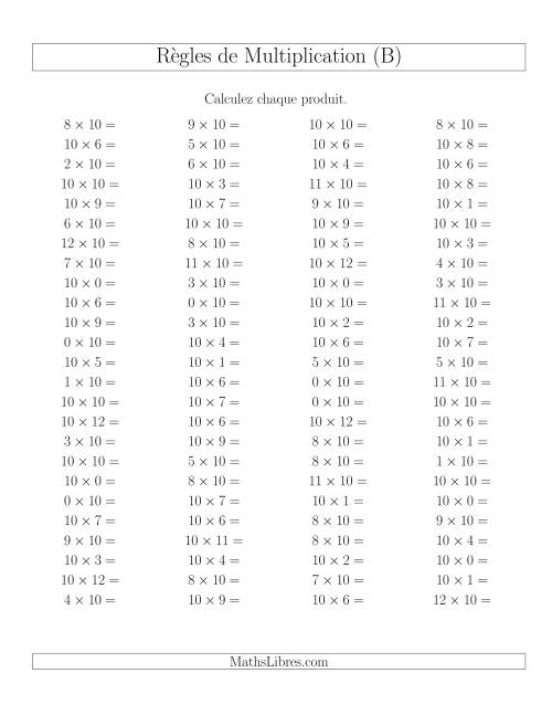 Règles de Multiplication -- Règles de 10 × 0-12 (B)