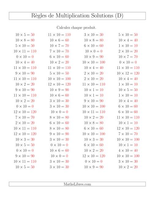 Règles de Multiplication -- Règles de 10 × 0-12 (D) page 2