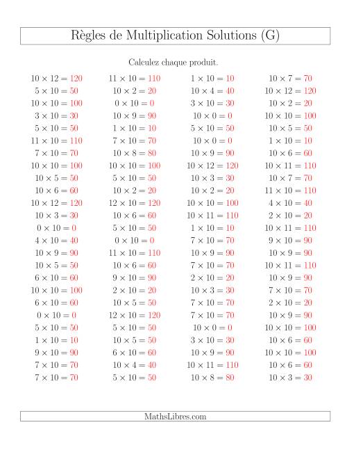 Règles de Multiplication -- Règles de 10 × 0-12 (G) page 2